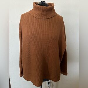 Oversized waffle knit turtleneck pullover